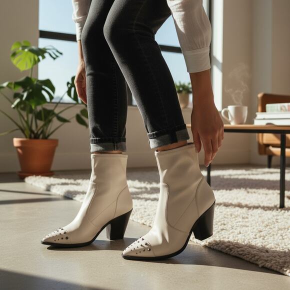 Michael Michael Kors Dover Heeled Bootie Womens 8 M Light Cream Leather Zip up - Picture 2 of 16